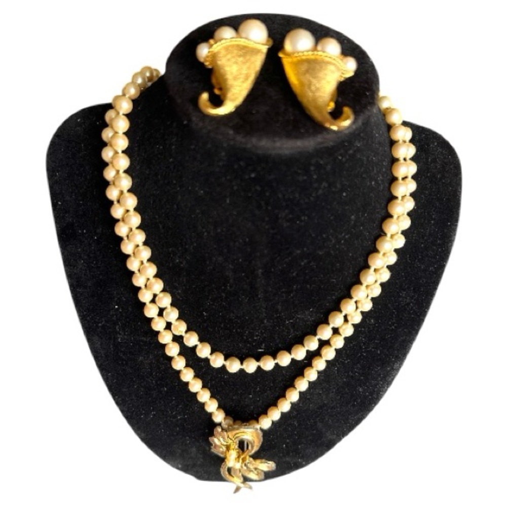 Elegant Gold Pearl Necklace and Earring Set